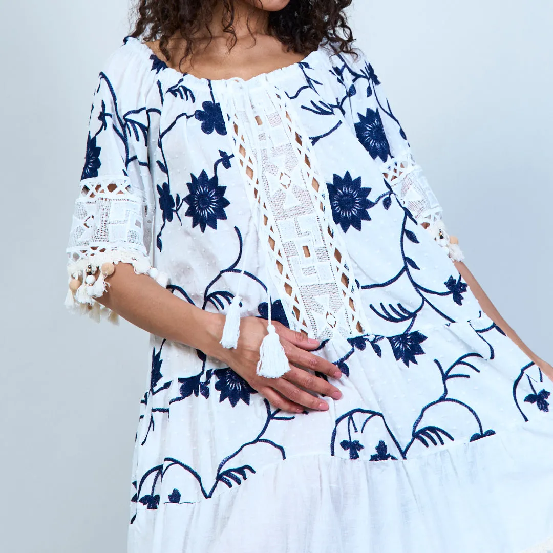 100% Cotton embroidered midi dress wholesale