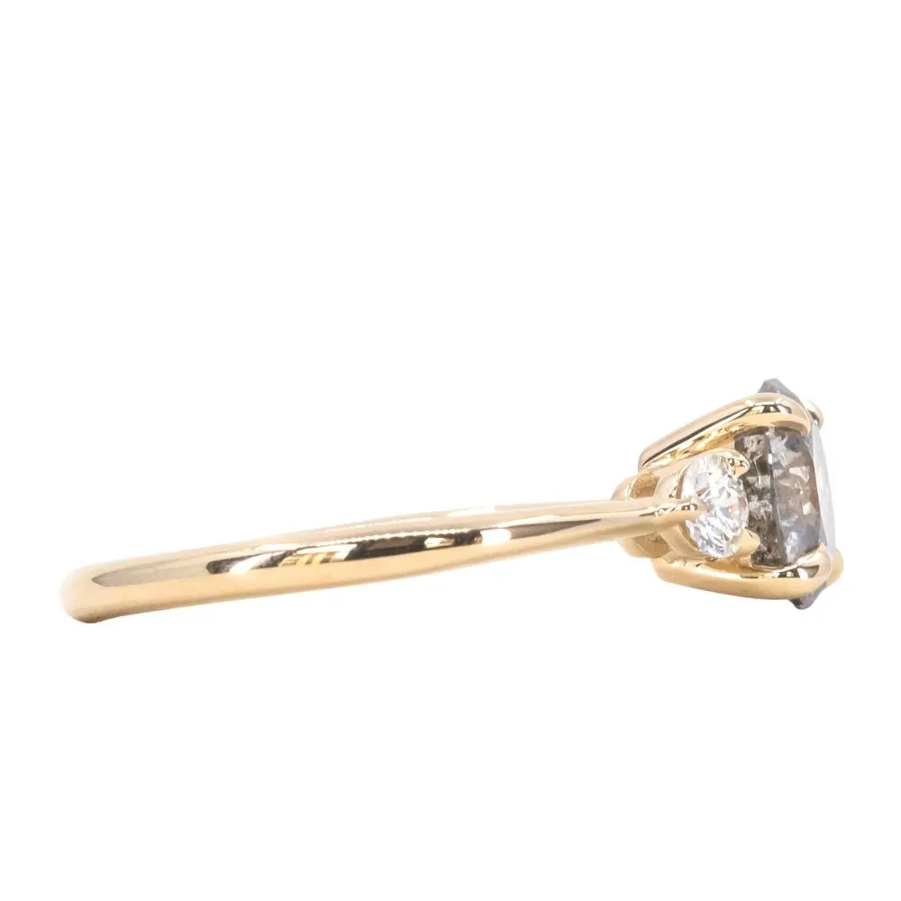 1.37ct Round Salt and Pepper and White Diamond Three Stone Ring in 14k Yellow Gold