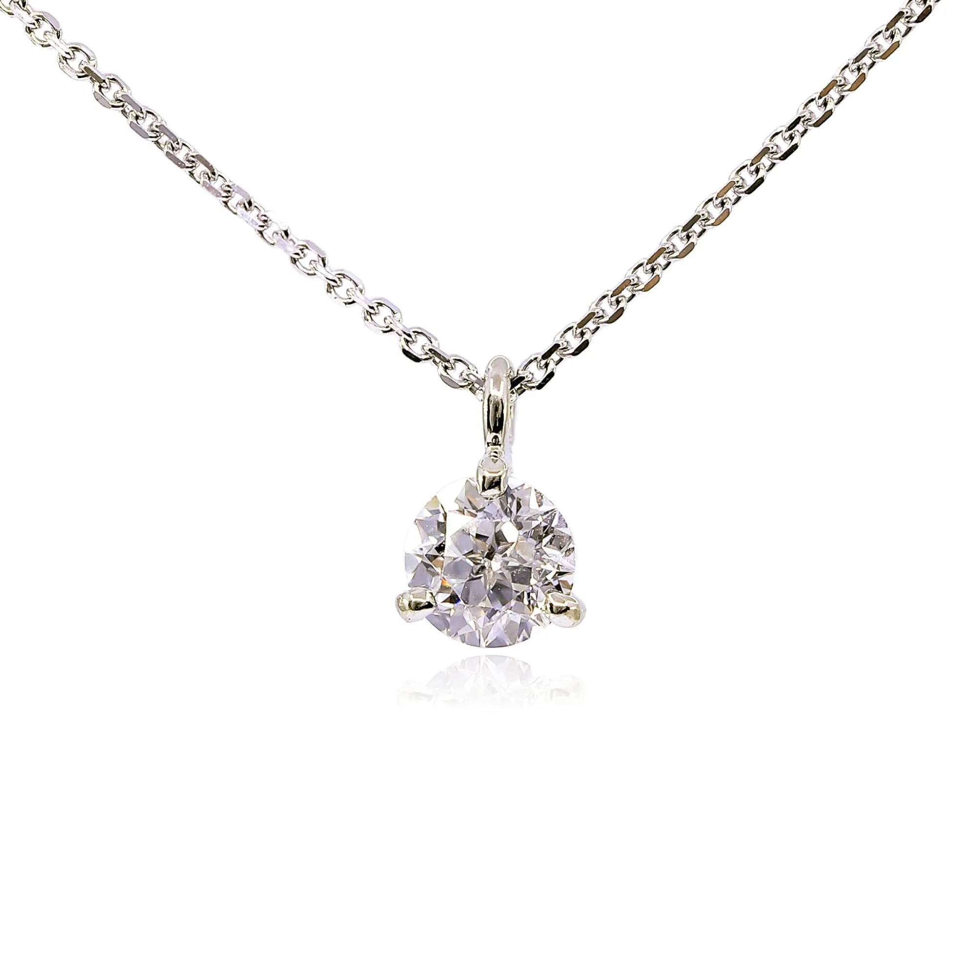 14K WHITE GOLD DIAMOND SOLITAIRE PENDANT NECKLACE - 0.55CT