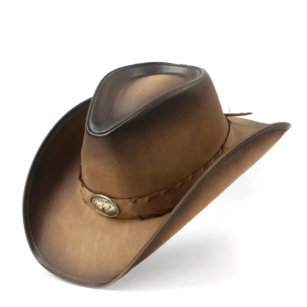 36 Stlye 100% Leather Men Western Cowboy Hat For Gentleman Dad Cowgirl Sombrero Hombre Caps Big Size XXL large head