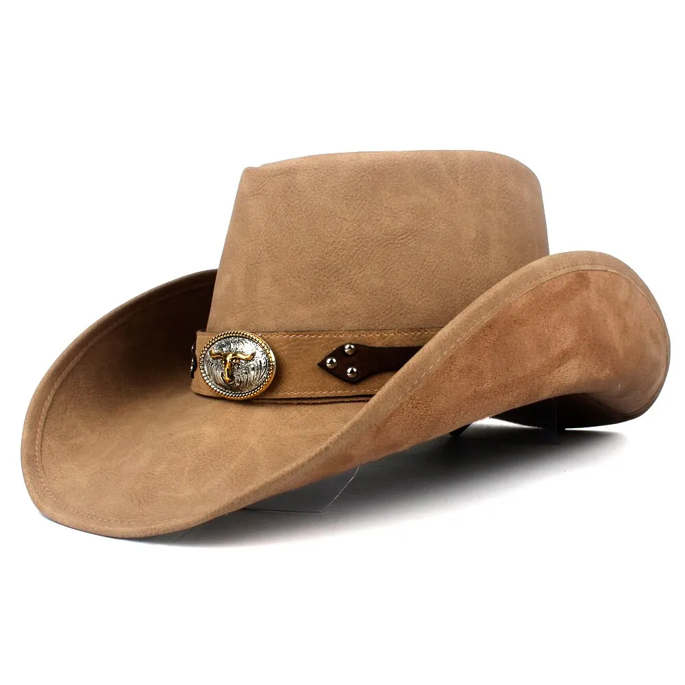 36 Stlye 100% Leather Men Western Cowboy Hat For Gentleman Dad Cowgirl Sombrero Hombre Caps Big Size XXL large head