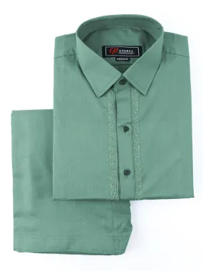 461/2E Men's Kameez Shalwar Stitched Suit Shirt Collar Green