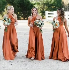 A-Line Halter Backless Floor-Length Orange Bridesmaid Dress,Cheap Bridesmaid Dresses,WGY0341