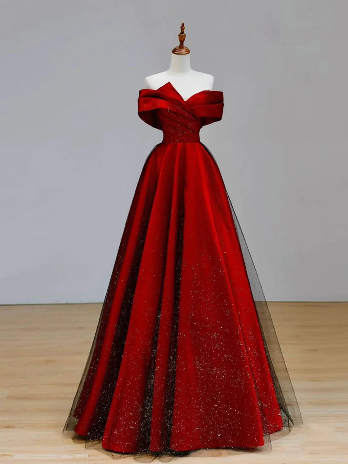 A-Line Tulle Burgundy Long Prom Dress, Burgundy Formal Dresses Y1850