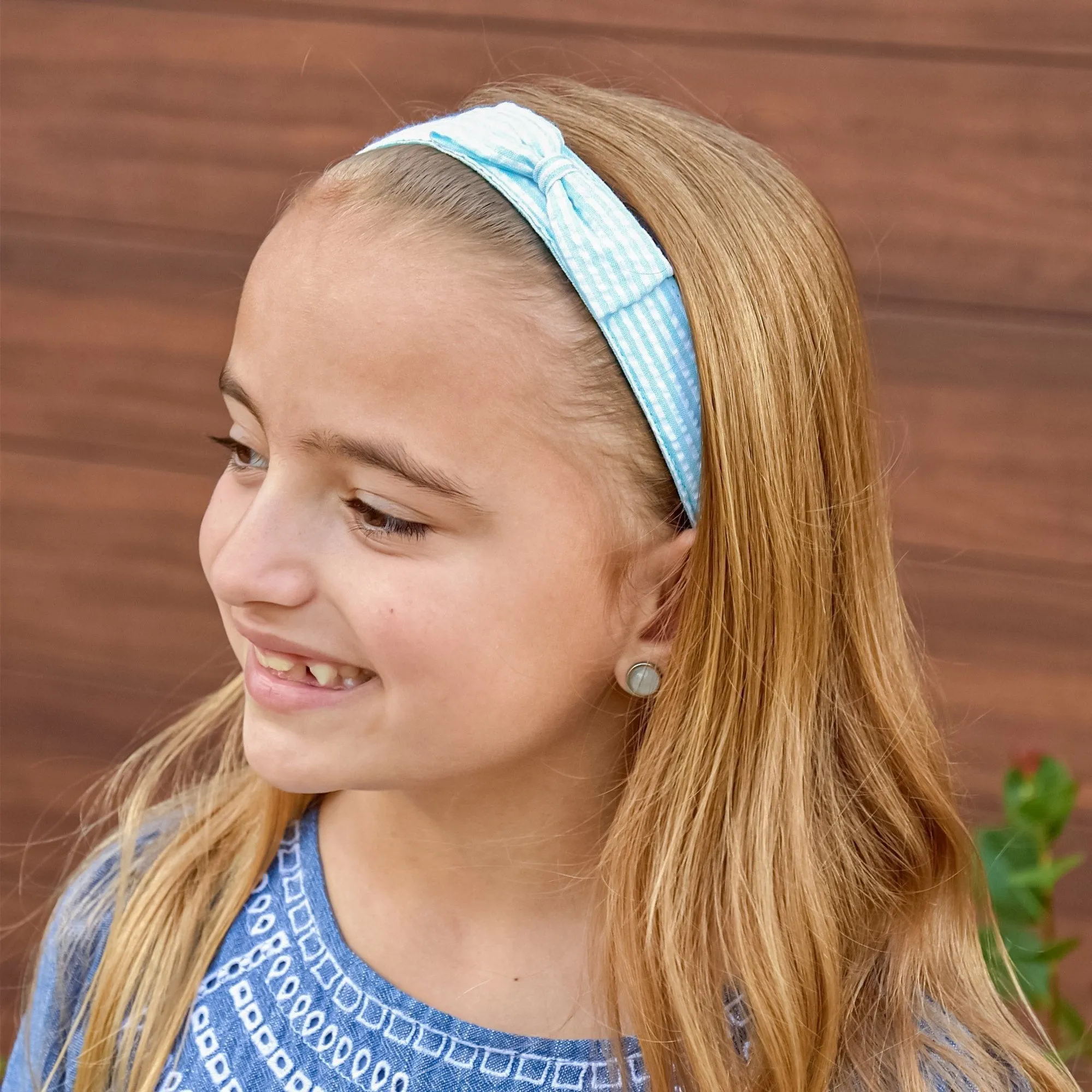 Adjustable No Slip Seersucker Bow Headband