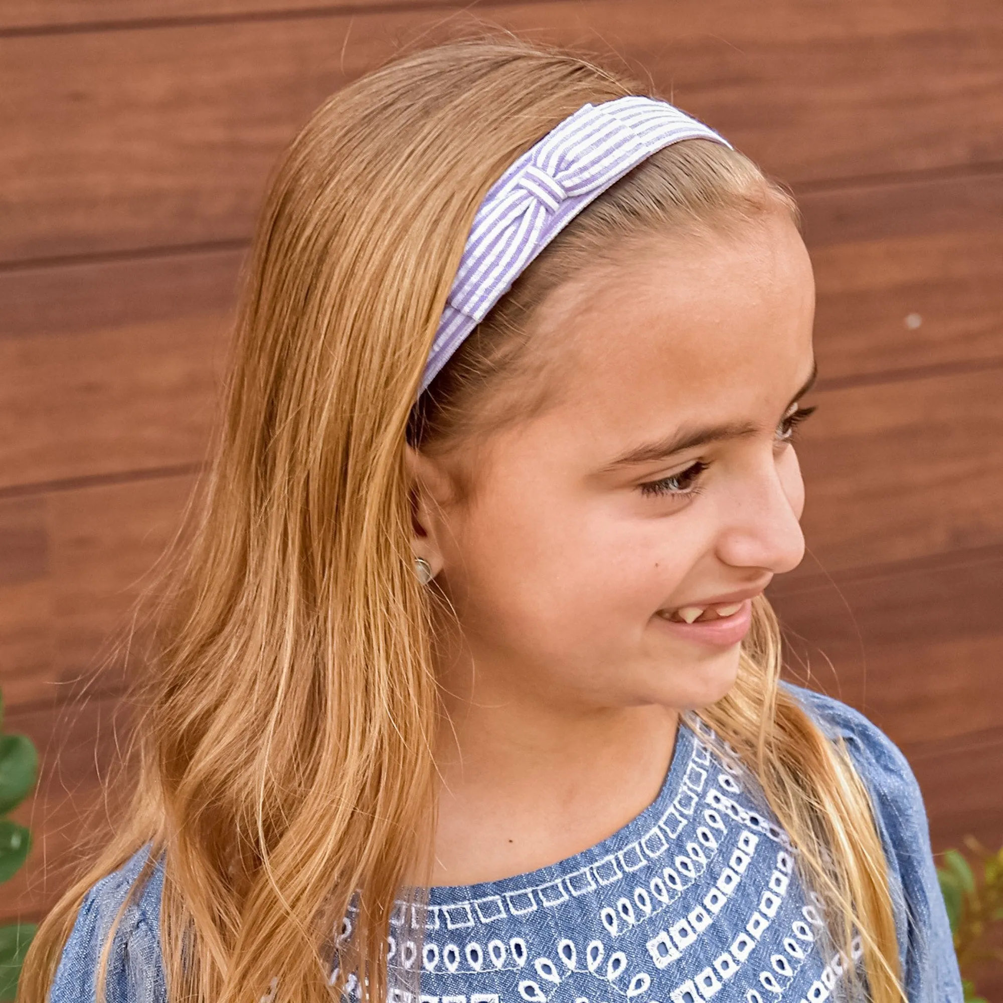 Adjustable No Slip Seersucker Bow Headband