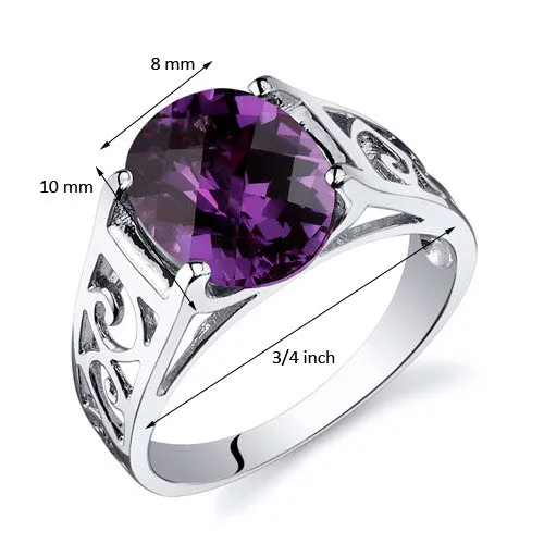 Alexandrite Solitaire Ring Sterling Silver 3.50 Carats Size 7