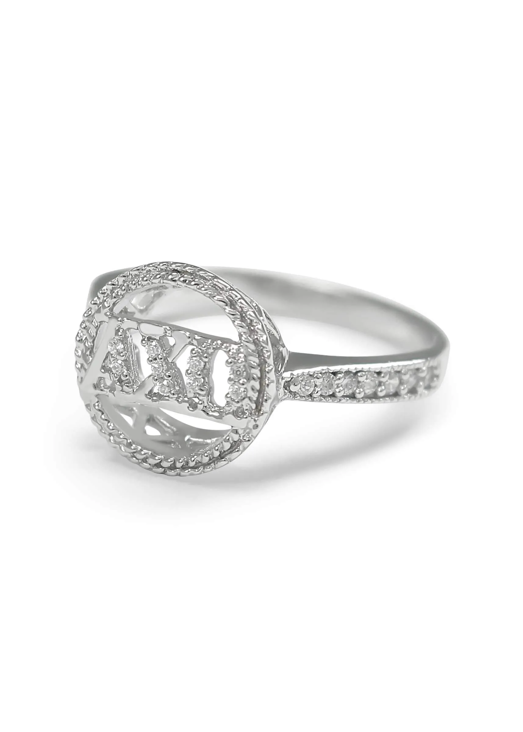 Alpha Chi Omega Circular Halo Ring with CZs