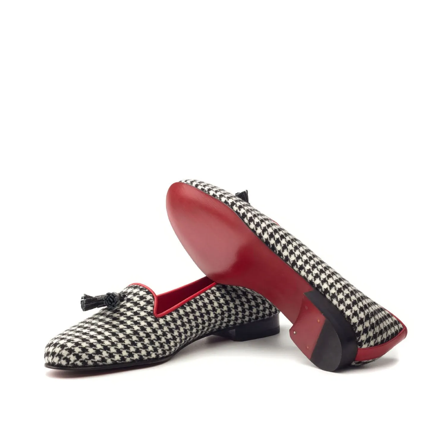 Ambrogio Bespoke Custom Women's Custom Made Shoes Black & White Crocodile Print / Fabric Rose Tassels Loafers (AMBW1057)