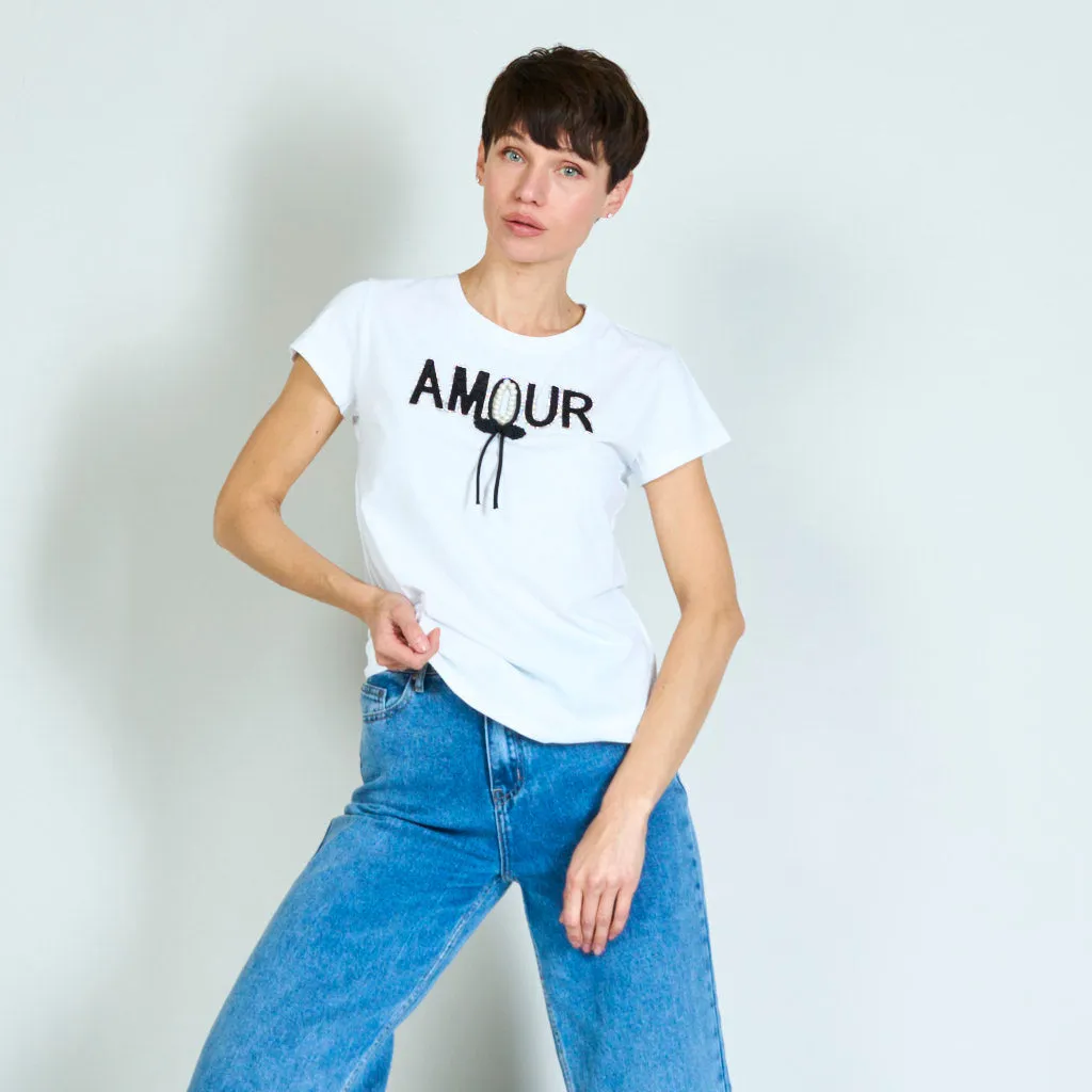 AMOUR patchs t-shirt with lace and pearls wholesale