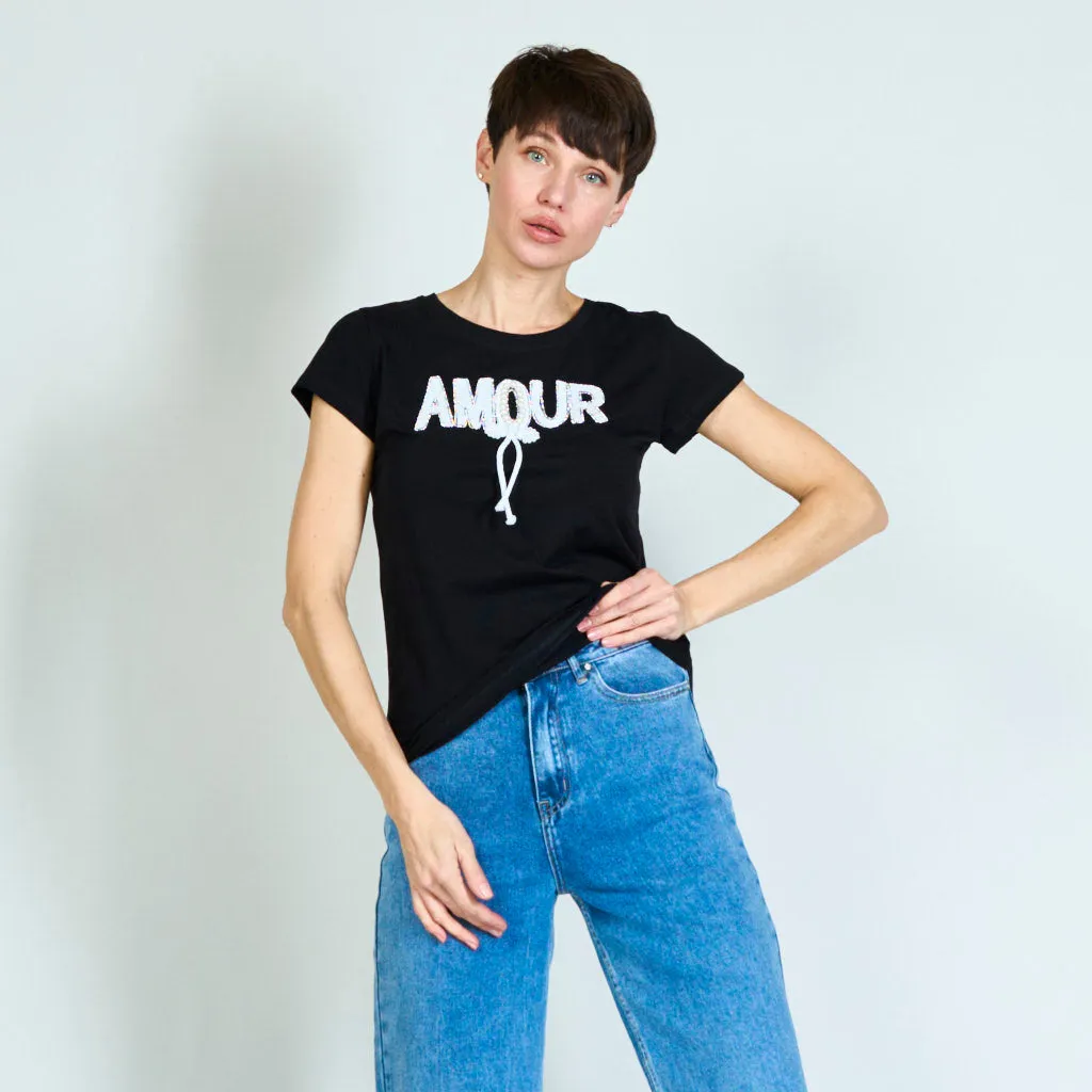 AMOUR patchs t-shirt with lace and pearls wholesale