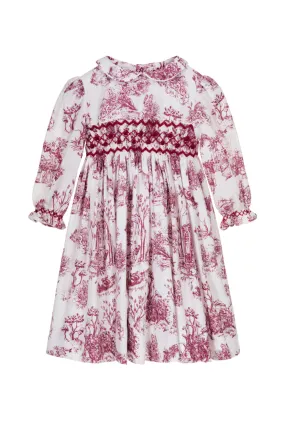 Annafie London Philine Burgundy & White Hand smocked Dress