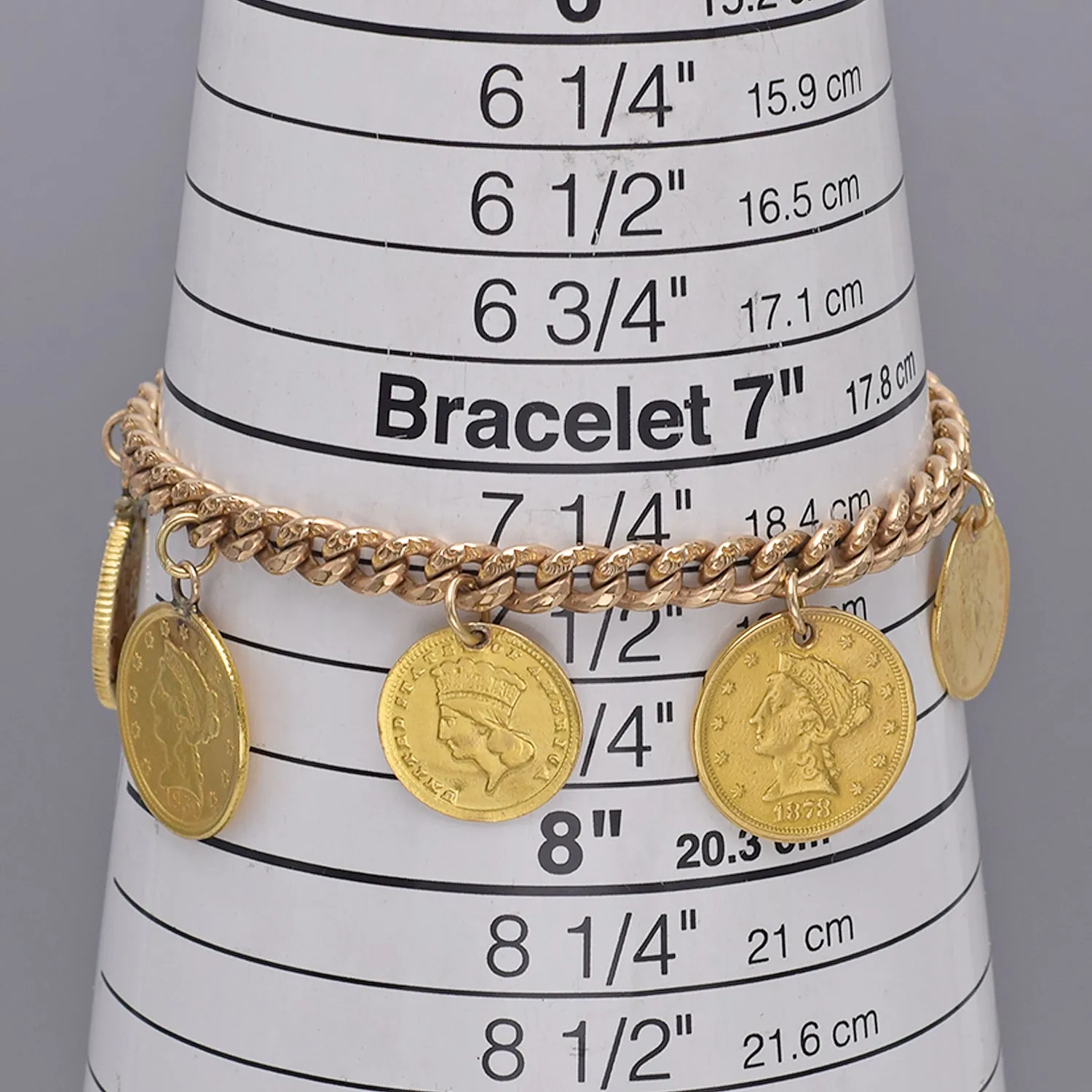 Antique 14K Gold Diamond Love Token Bracelet - US 4x $1 & 2x $2 1/2 Liberty Gold