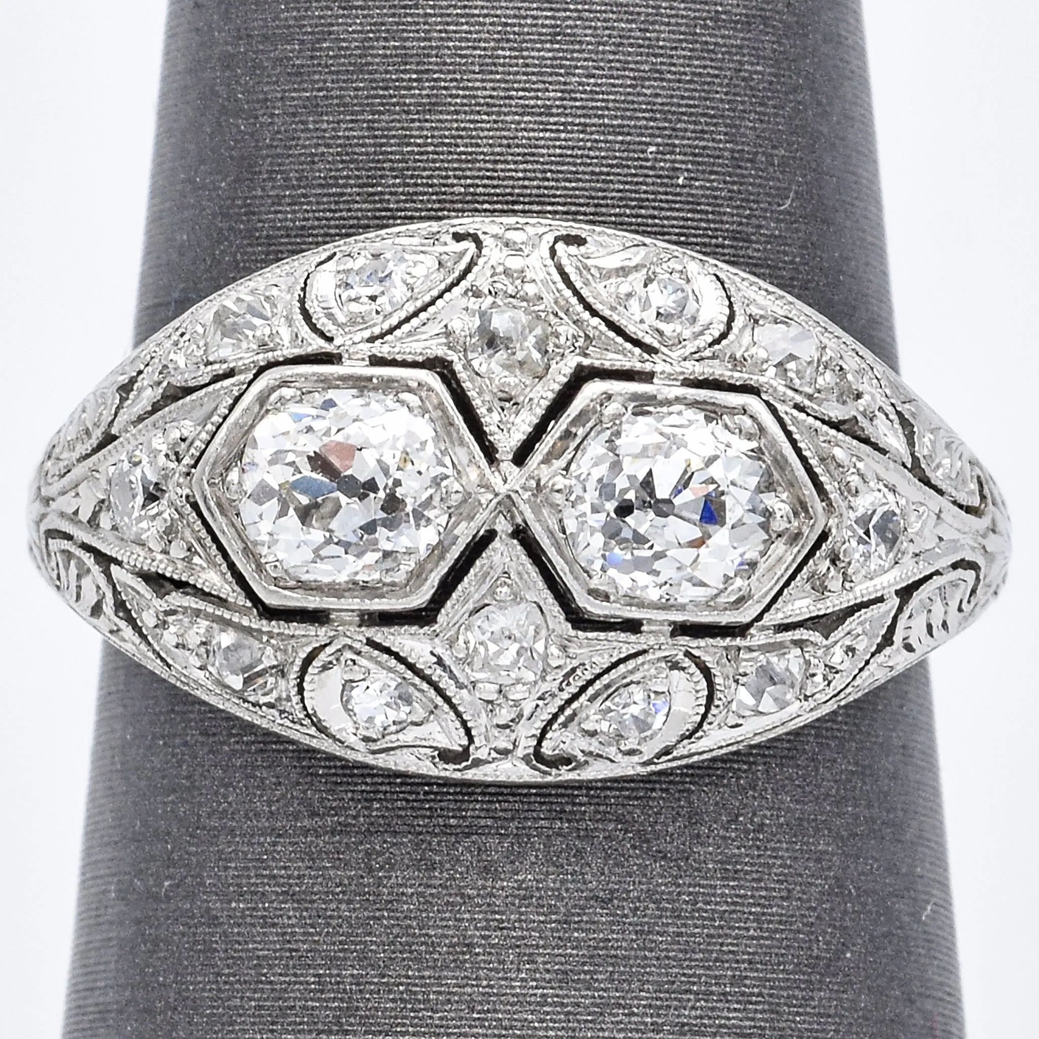 Antique Platinum Old Euro Cut Diamond Art Deco Band Ring