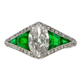 Art Deco Oval Brilliant Diamond & Emerald, 1.00ct.