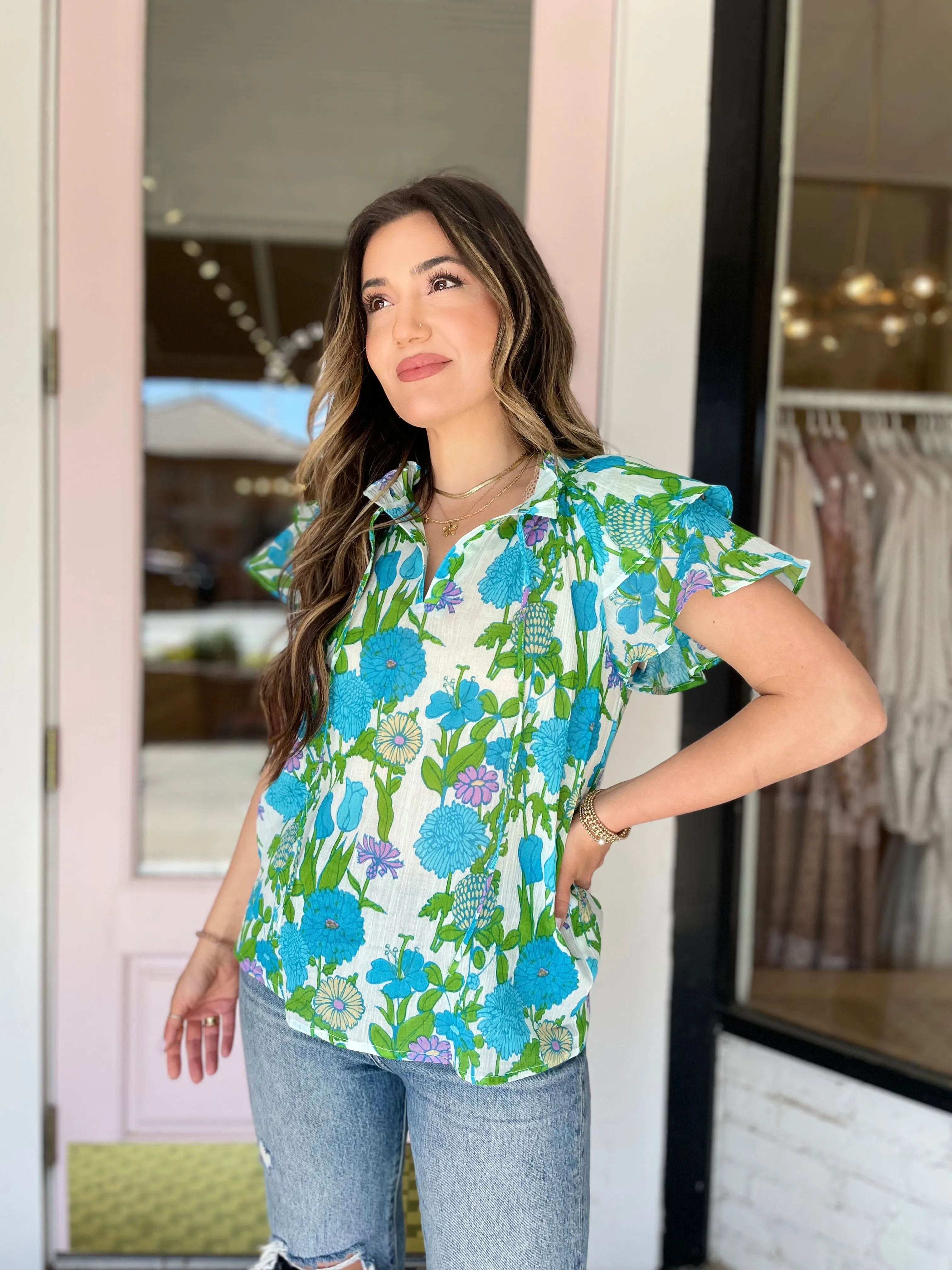 Astrid Top | Mod Floral Aqua