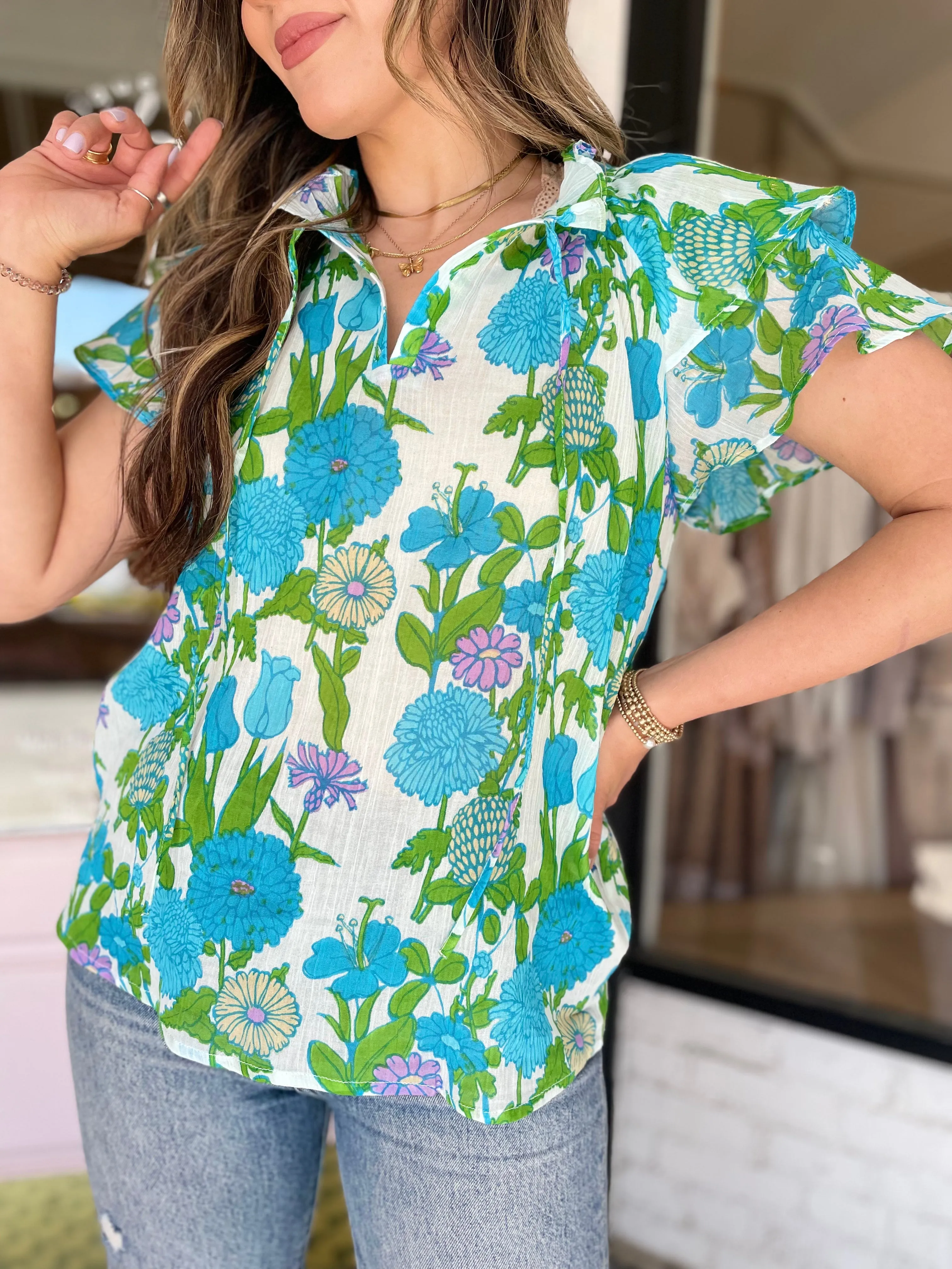 Astrid Top | Mod Floral Aqua