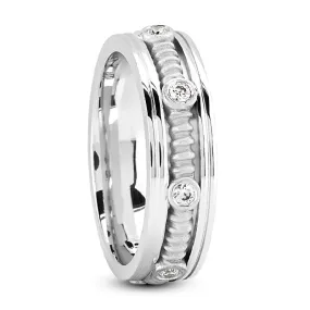 Axel Men's Diamond Wedding Rope Layered Ring Round Cut in Platinum By Mike Nekta NYC Size, 6MM