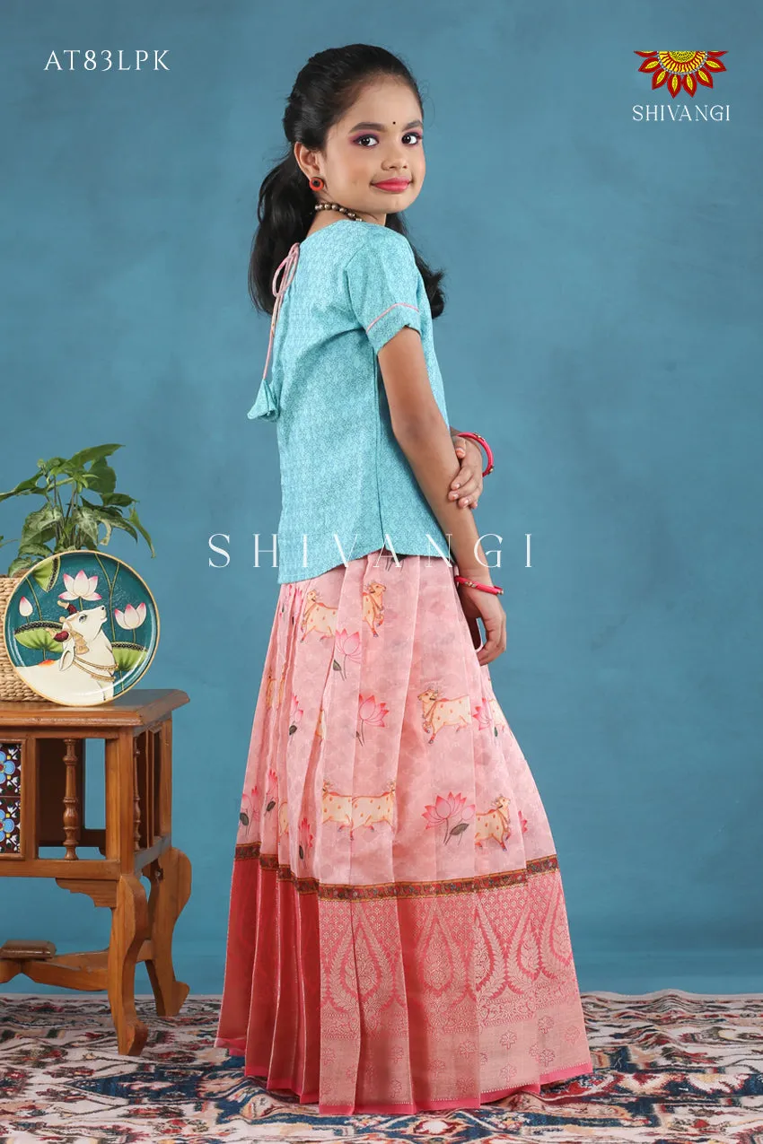 Baby Pink Pichwai Lotus Pattu Pavadai For Girls !!!