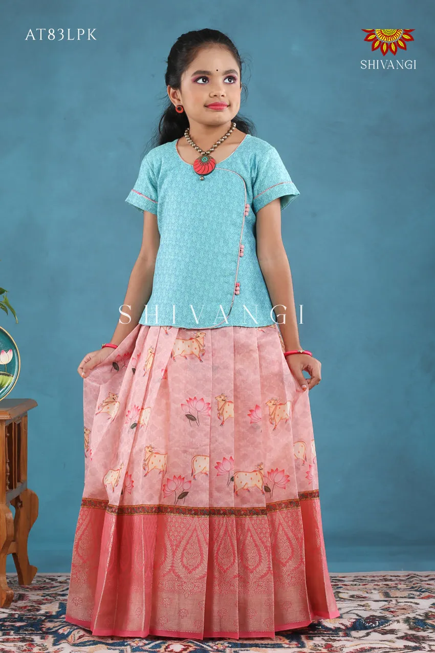 Baby Pink Pichwai Lotus Pattu Pavadai For Girls !!!