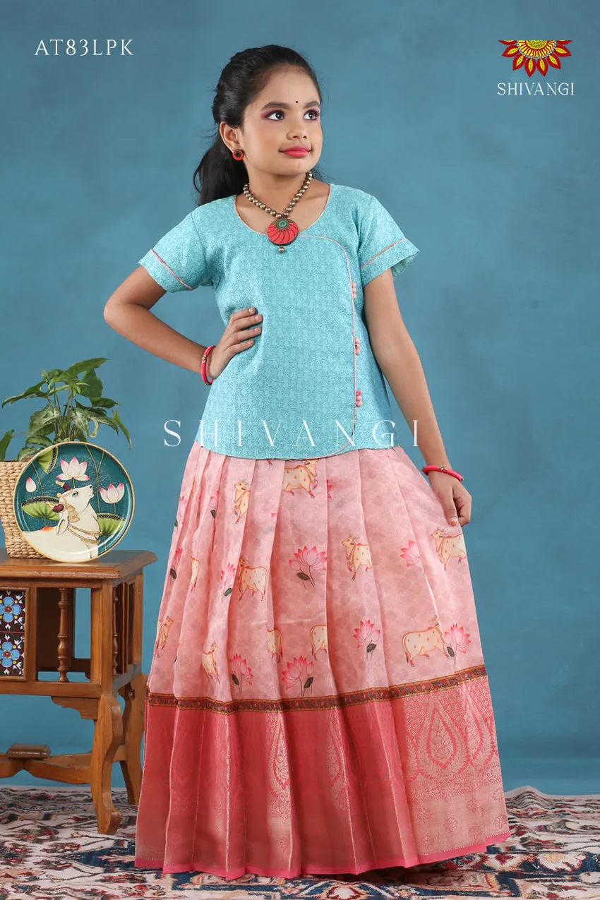 Baby Pink Pichwai Lotus Pattu Pavadai For Girls !!!