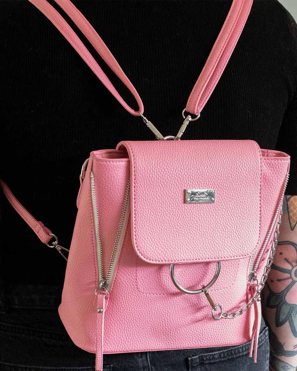 Backpack - Small Backpack Pink W/ Chain Detail Sv