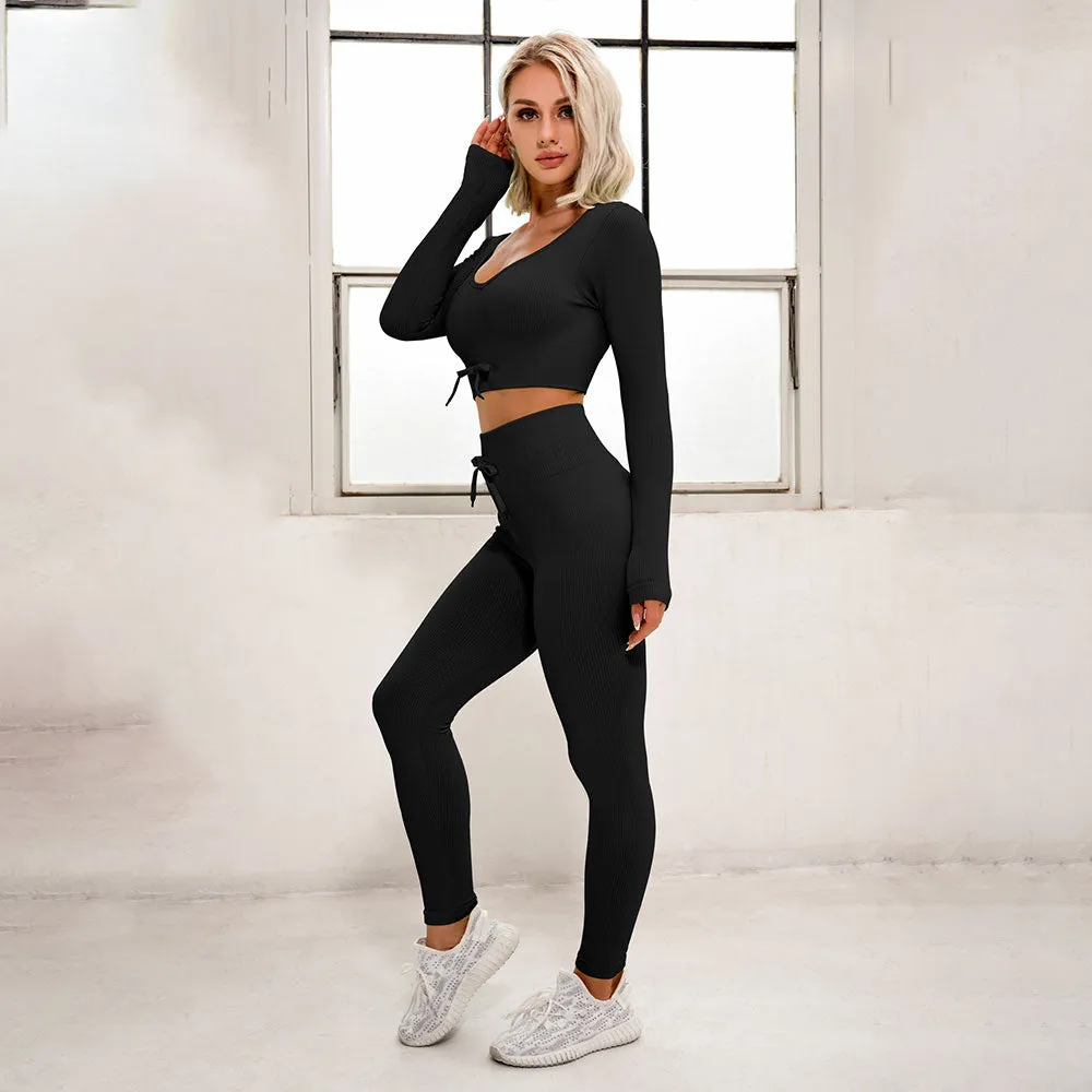 Belt And Tie Yoga Pant Set