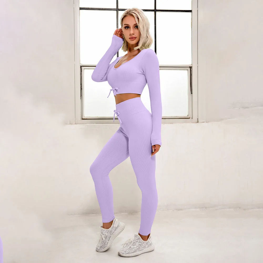 Belt And Tie Yoga Pant Set