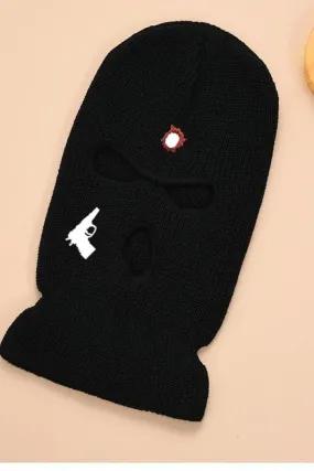 Black Gun And Bullet Hole 3 Hole Ski Mask