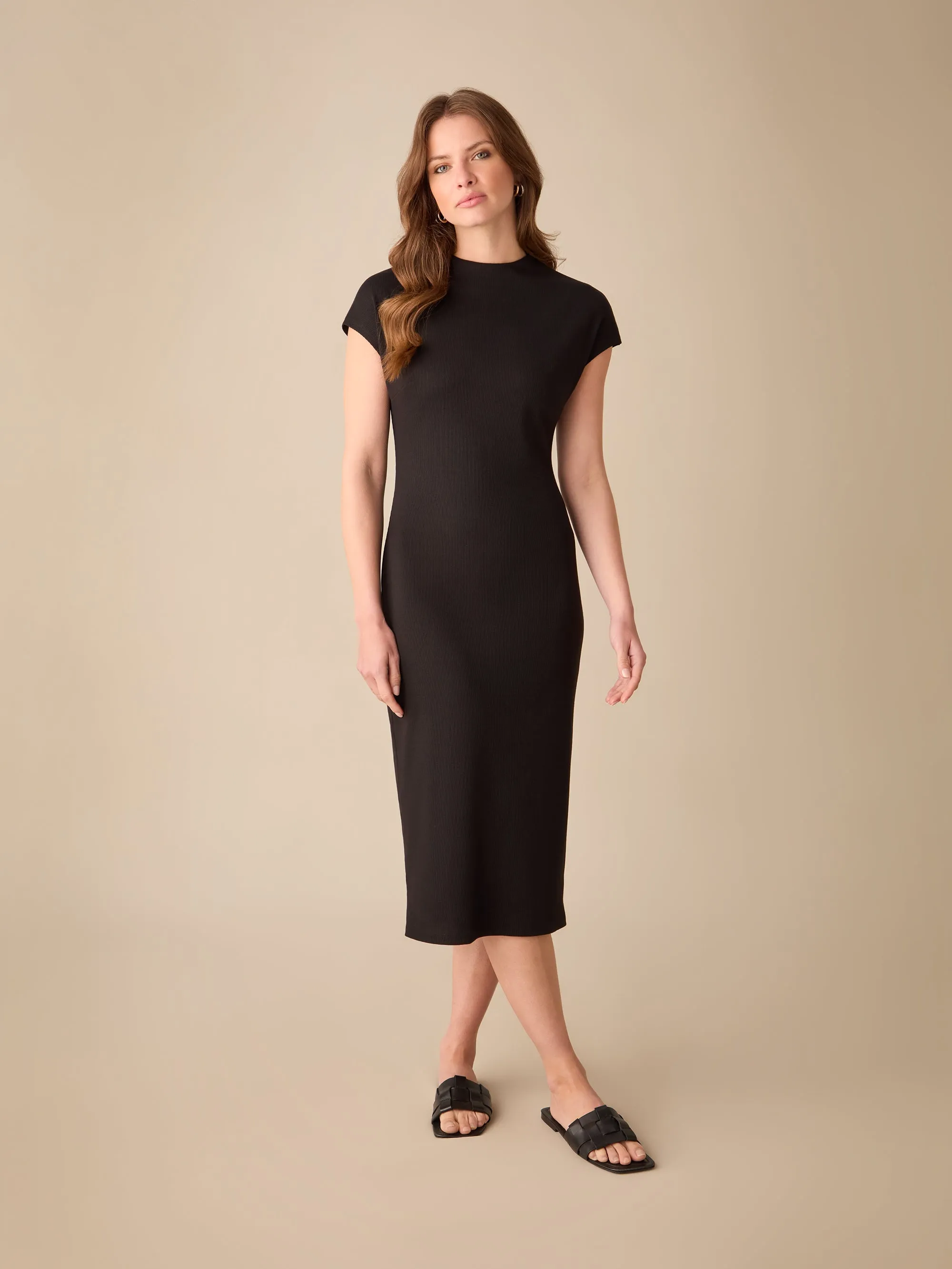 Black Rib Knit Midi Dress