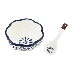 Blue Floral Salsa Bowl Set