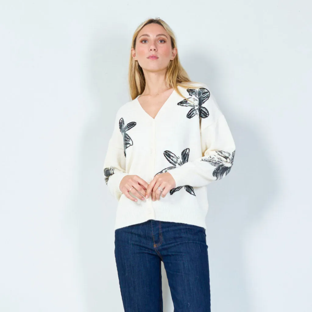 Bold floral print cardigan wholesale