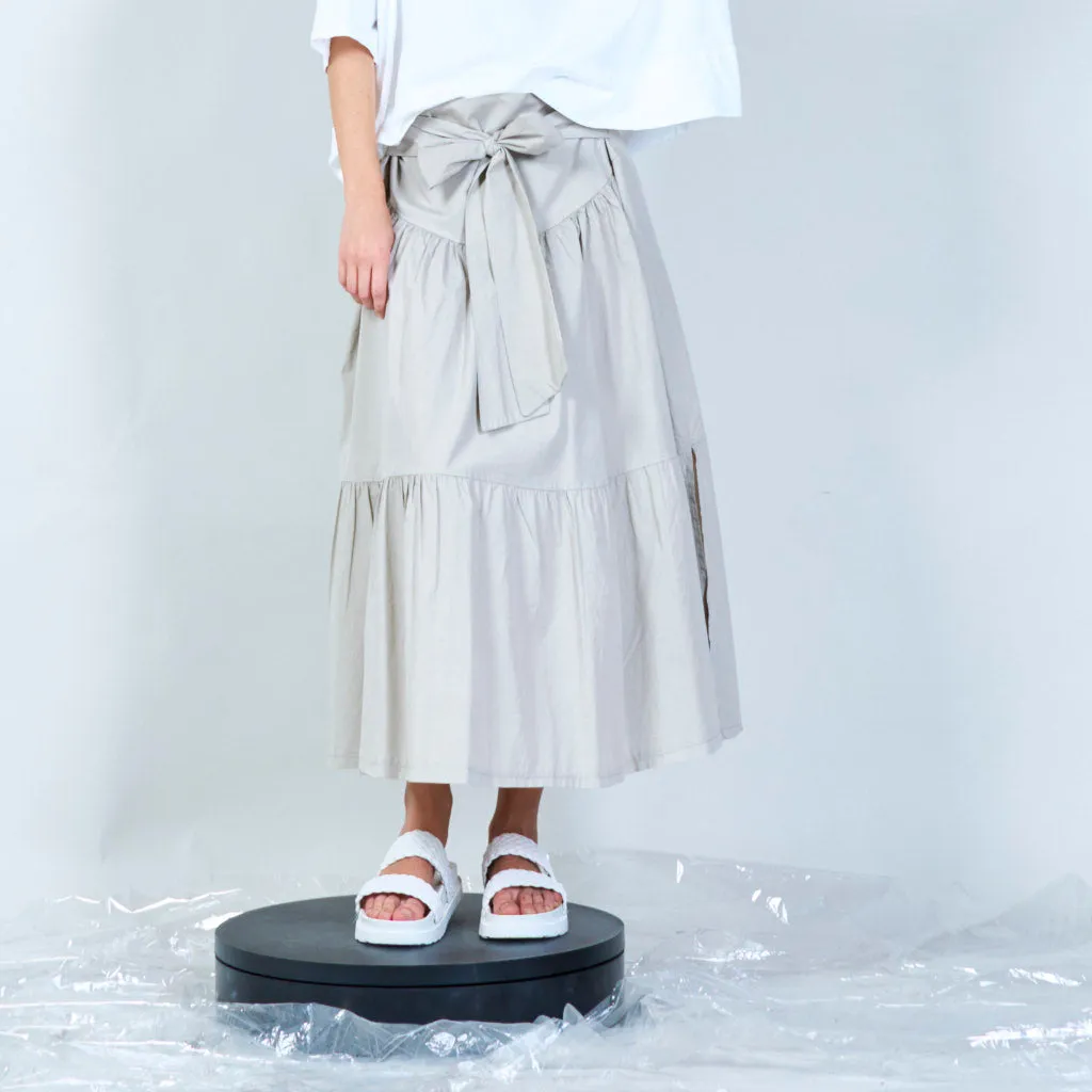 Bow-tied linen midi skirt wholesale