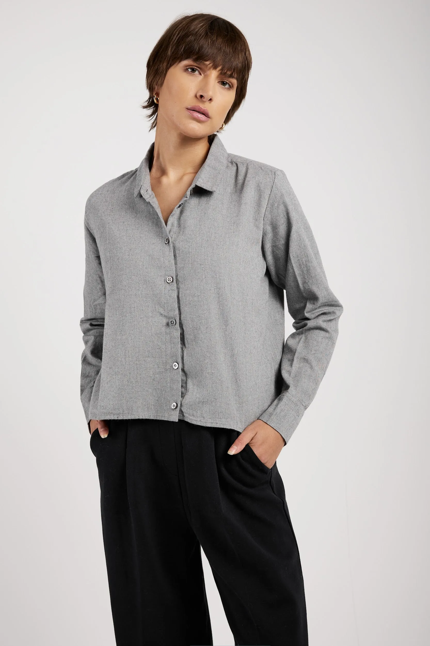 Brushed Cotton Flannel Shirt in Nite Grey