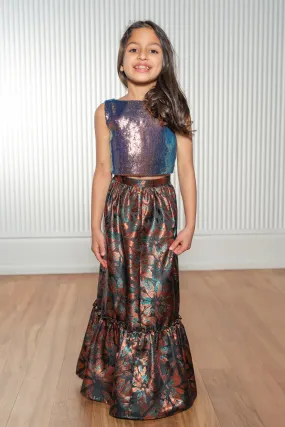 CHHAYA Metallic Floral Kids Lehenga Skirt