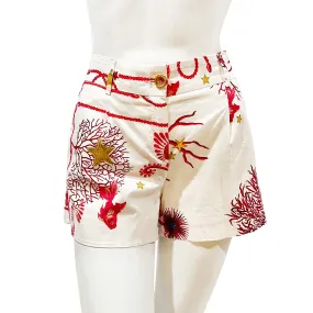 Cotton Blend Sea Print Shorts