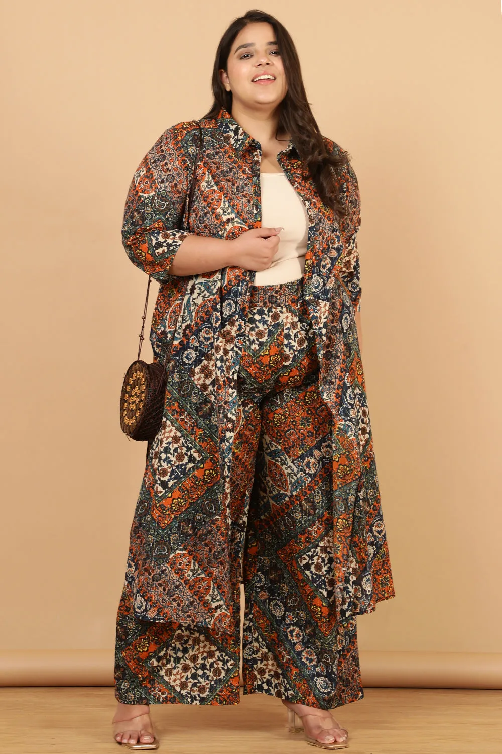 Cotton Shrug Kurta in Ethnic Print