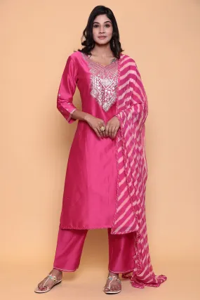 Cotton silk Suit with Pittan work.