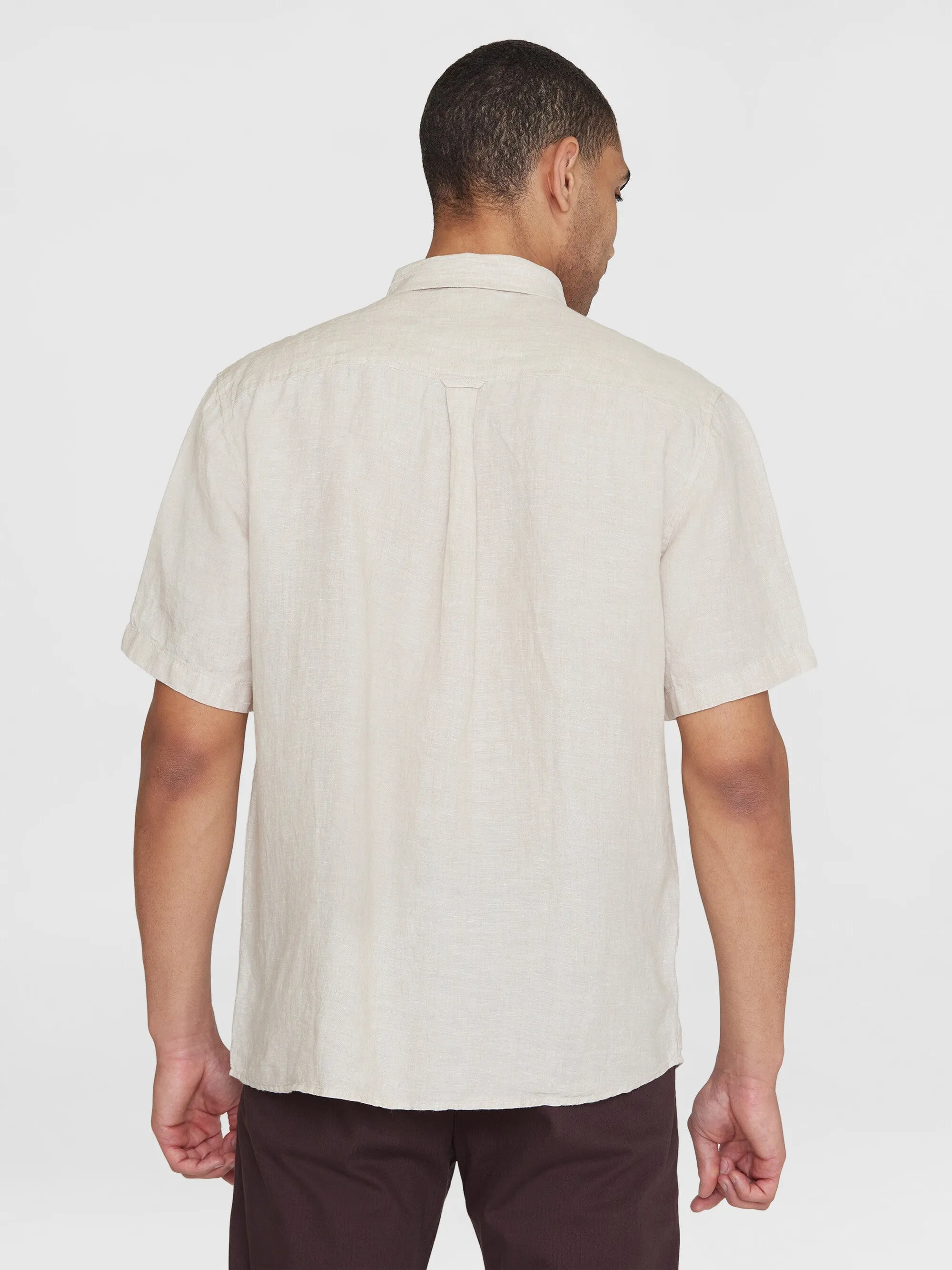 Custom fit linen short sleeve shirt - Yarndyed - Light feather gray