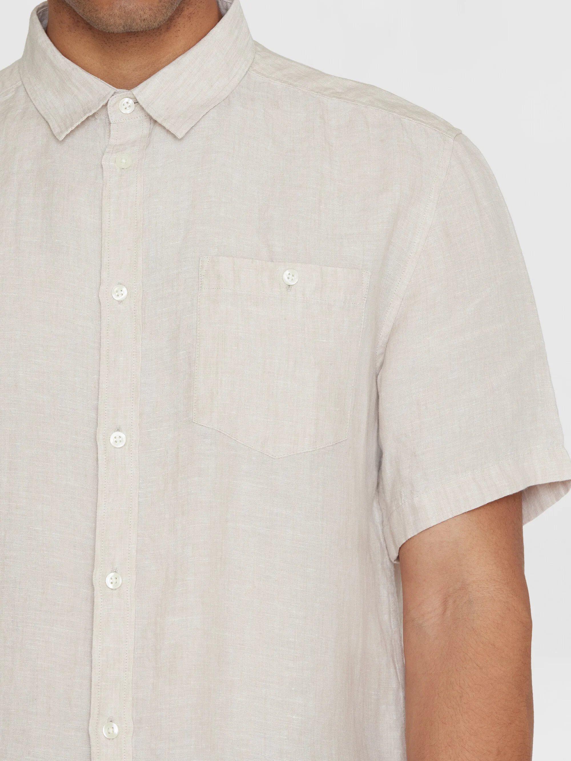 Custom fit linen short sleeve shirt - Yarndyed - Light feather gray