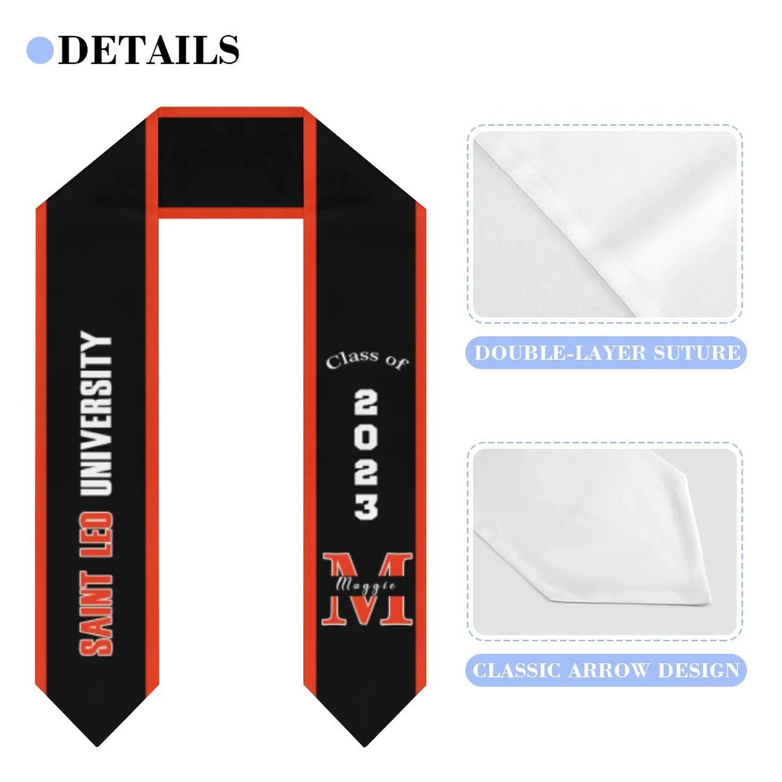 Custom Name Black Graduation Stoles Sash Class of 2024 Graduation Gift