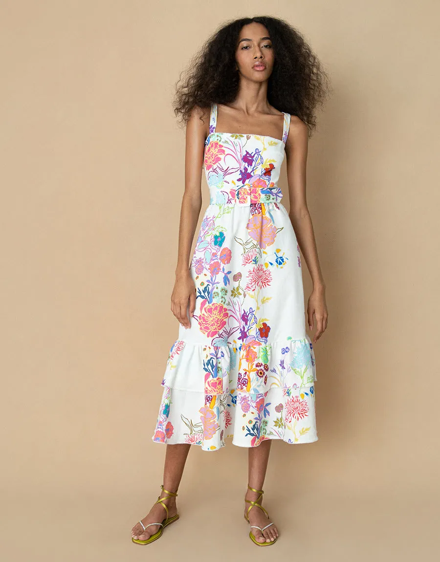 Dani Cotton Midi Dress - Jardin White - SALE