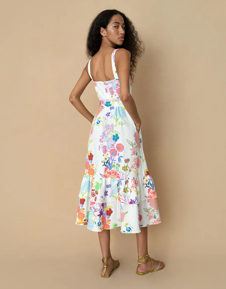 Dani Cotton Midi Dress - Jardin White - SALE