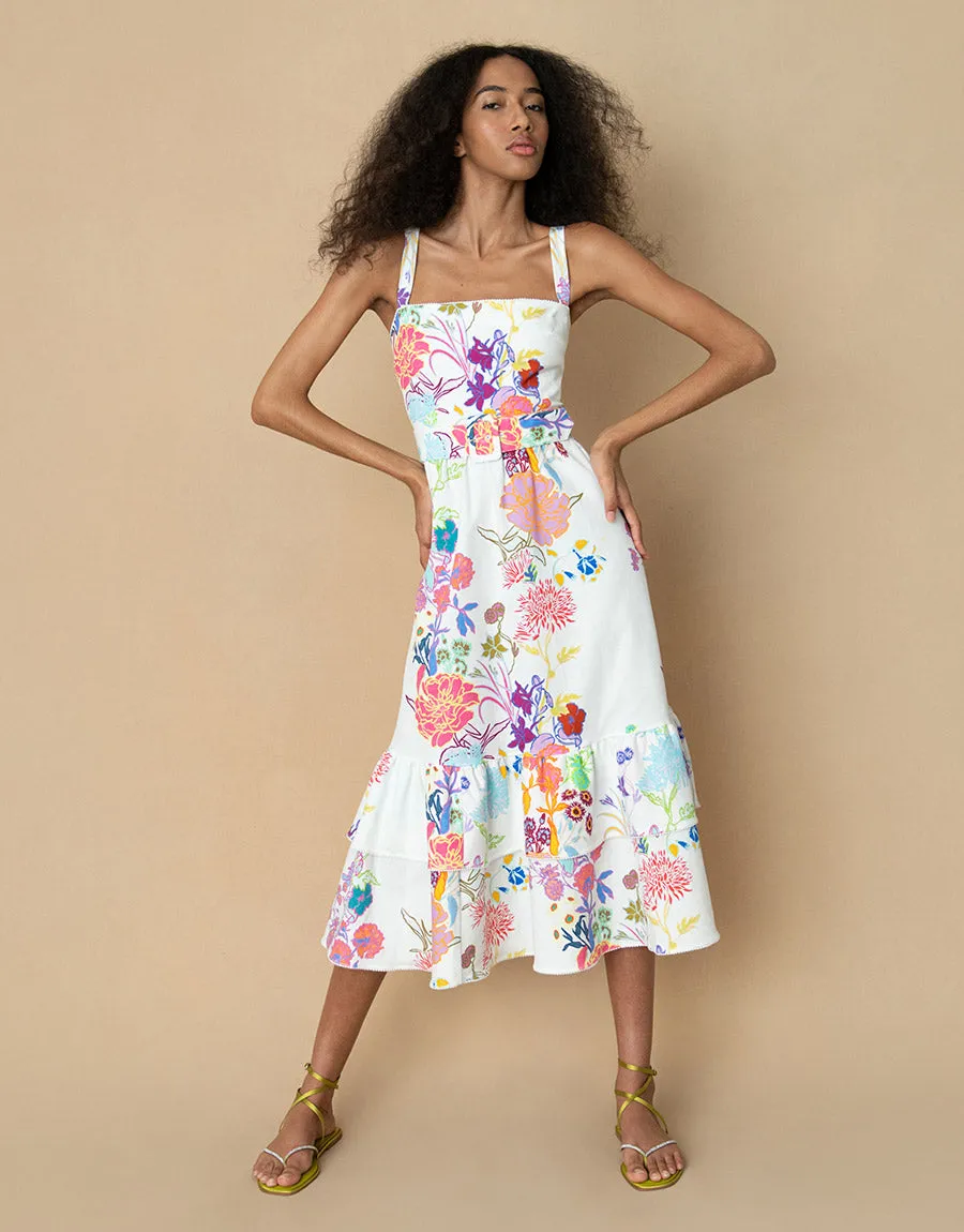 Dani Cotton Midi Dress - Jardin White - SALE