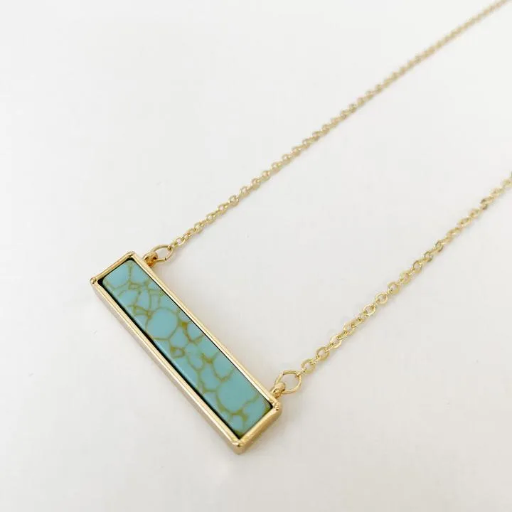 Delicate Necklace with Rectangular Stone Pendant - 1451