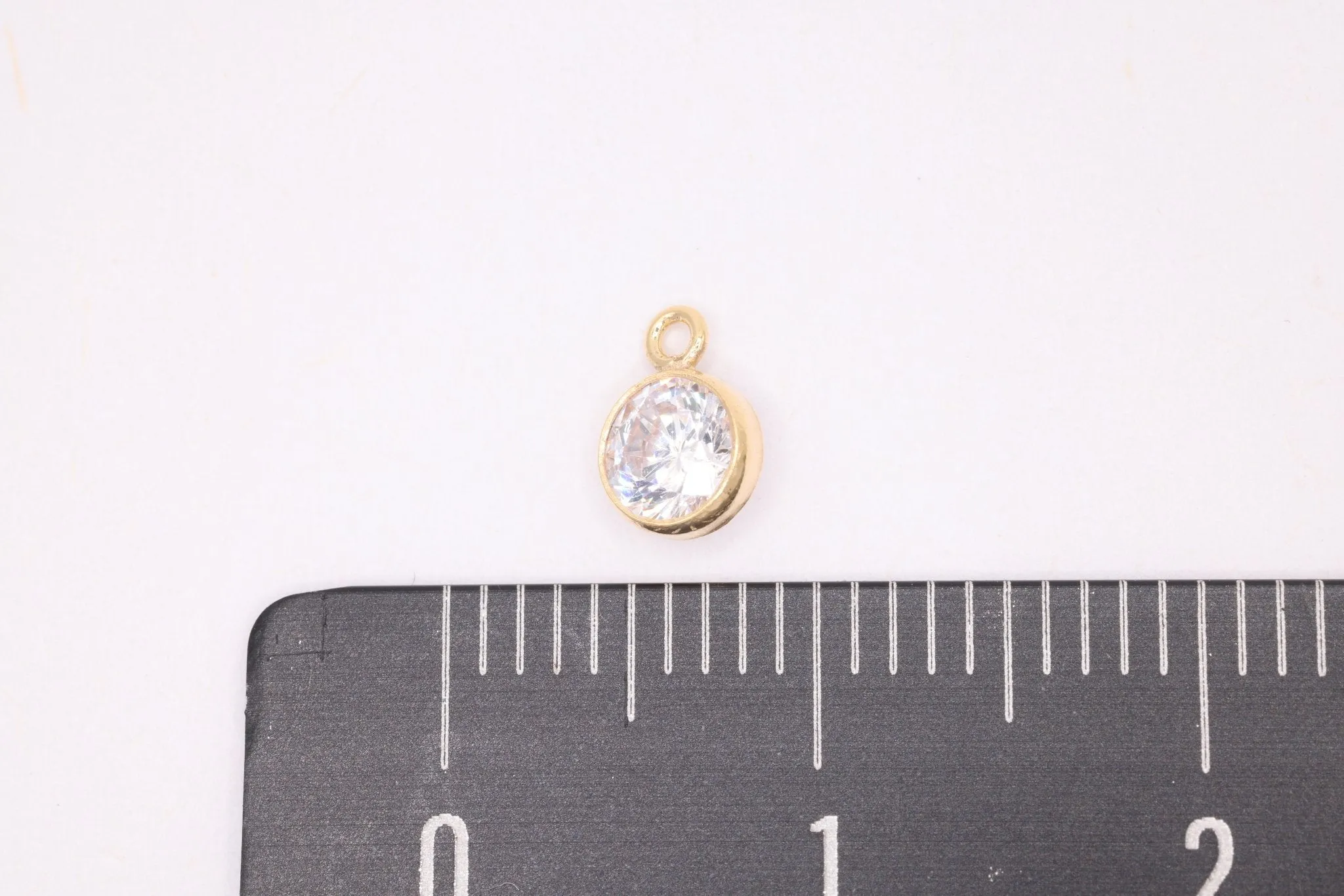 Diamond CZ Gold-Filled Wholesale Drop Charm, April Birthstone, Horizontal Bail