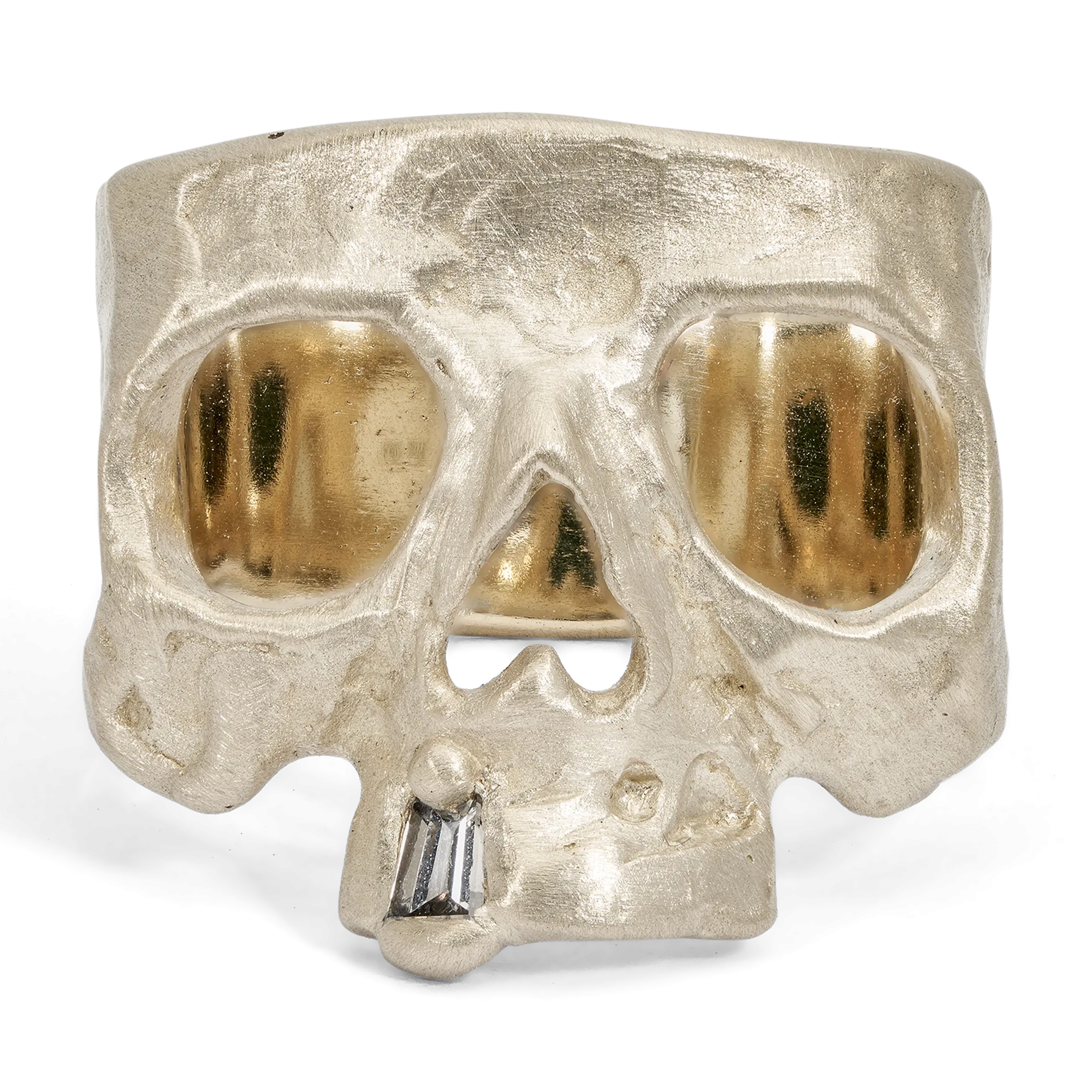 Diamond Snaggletooth Skull Ring in White - Made to Order