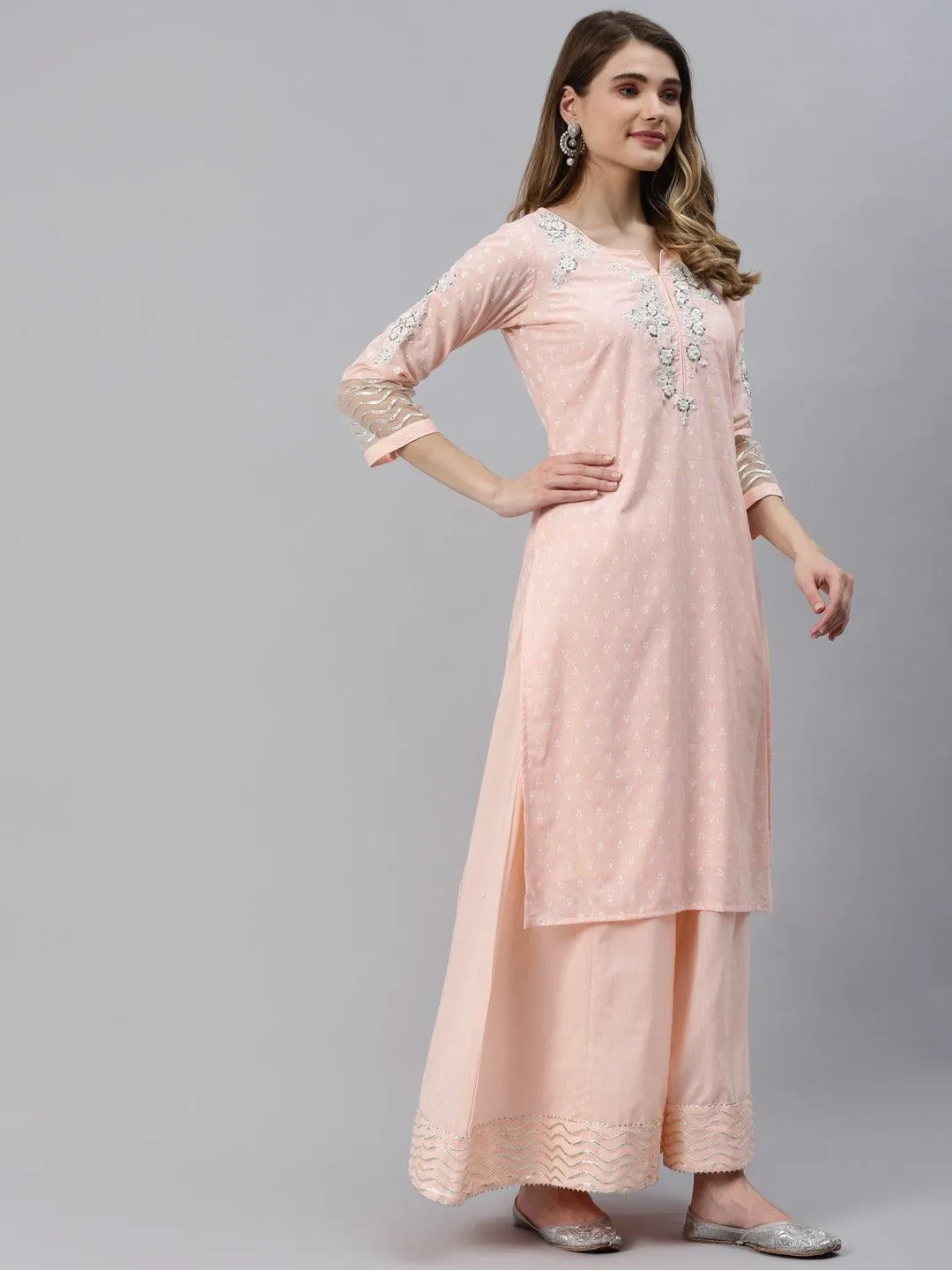 Divena Light Pink Kurta Palazzo Set with Net Dupatta