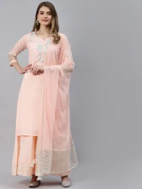 Divena Light Pink Kurta Palazzo Set with Net Dupatta