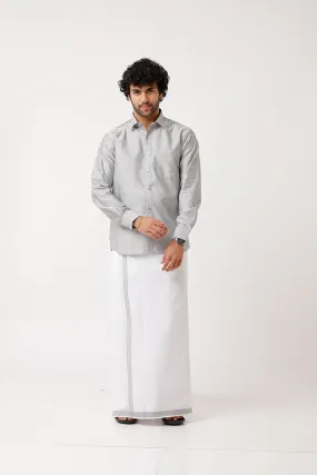 Divine - Gray Matching Shirt and Dhoti Set For Men | Uathayam